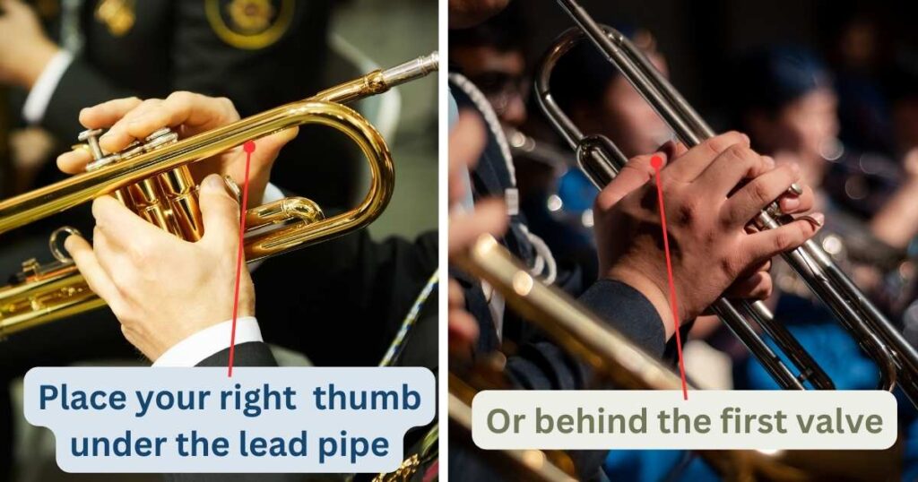 Place your right  thumb under the lead pipe